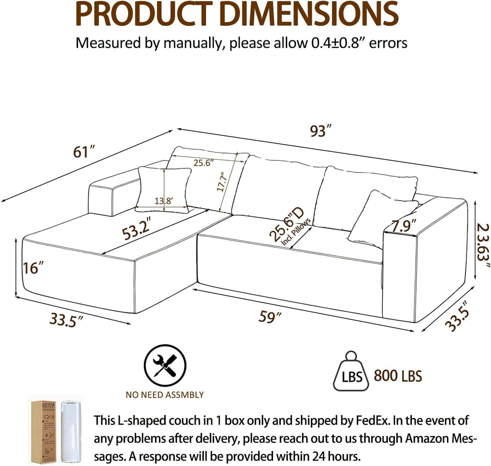 93" Couch for Living Room, Black, Left Facing Chaise | Corduroy L-Shape ...