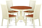 East West Furniture HLIP5-BMK-W 5 Piece Dining Room Furniture Set Includes a Round Kitchen Table with Pedestal and 4 Dining Chairs, 42x42 Inch, Buttermilk & Cherry