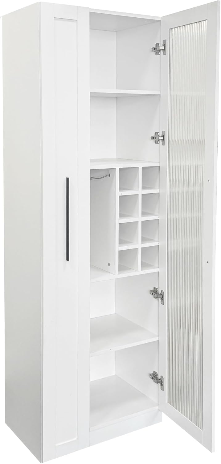 Kitchen Pantry Cabinet with 5-Tier Slim Mobile Shelving Cart, Narrow Pull-Out...