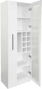 70.87" Multi-Functional Farmhouse Kitchen Pantry Cabinet with Pull-Out 5-Tier Storage Shelf & Glass Doors – Expandable Organizer for Kitchen, Dining Room, Bar & Office (Durable Melamine Finish)