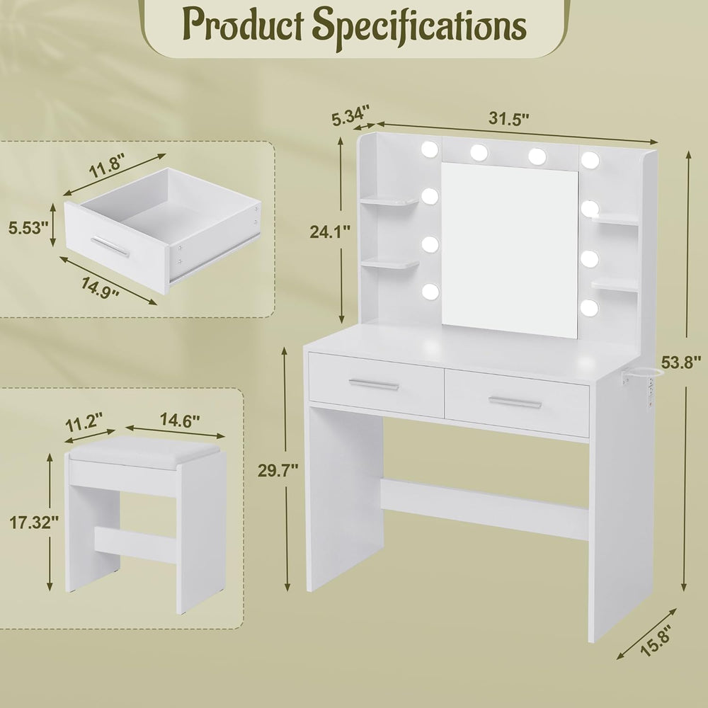 YESHOMY Vanity Desk with Mirror, Makeup Table, Matte White | 2 Large Drawers,...