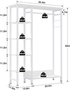 VECELO Open Garment Clothing Rack, Free-Standing Heavy Duty Storage Closet with 5 Shelves and Hanging Rod for Small Spaces, Max Load 350LBS, White