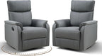 HAOMARKETS Swivel Rocker Recliner Chair Set of 2, Manual Faux Leather Glider Rocking Recliners for Adults, 360° Swivel Nursery Reclining Sofa with Padded Backrest for Living Room, Grey