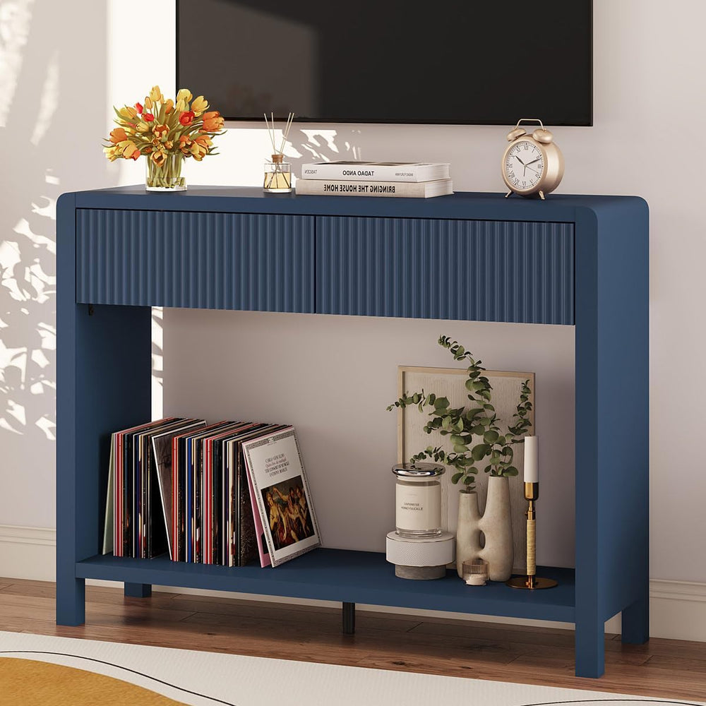 FATORRI Console Entryway Table with 2 Wood Fluted Drawers, 39.37" Blue |...