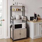 Yaheetech 4-Tier Bakers Rack with Cabinet,Coffee Bar Microwave Stand,Gray | Microwave Oven Stand Pantry Cabinet with S Hooks and Hutch,Freestanding Kitchen Shelves Spice Rack