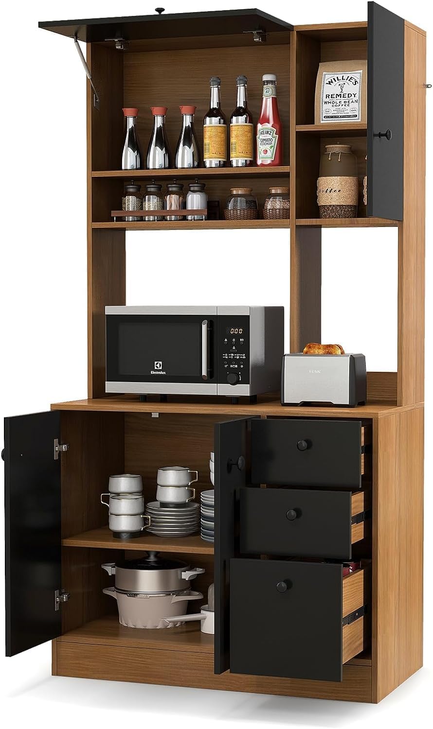 Nightcore Kitchen Pantry Storage Cabinet, 71" Freestanding Pantry with 3...