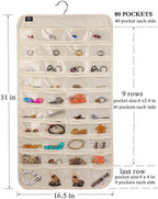 BB Brotrade Hanging Jewelry Organizer,Accessories Organizer,80 Pocket Organizer for Holding Jewelries（Beige）