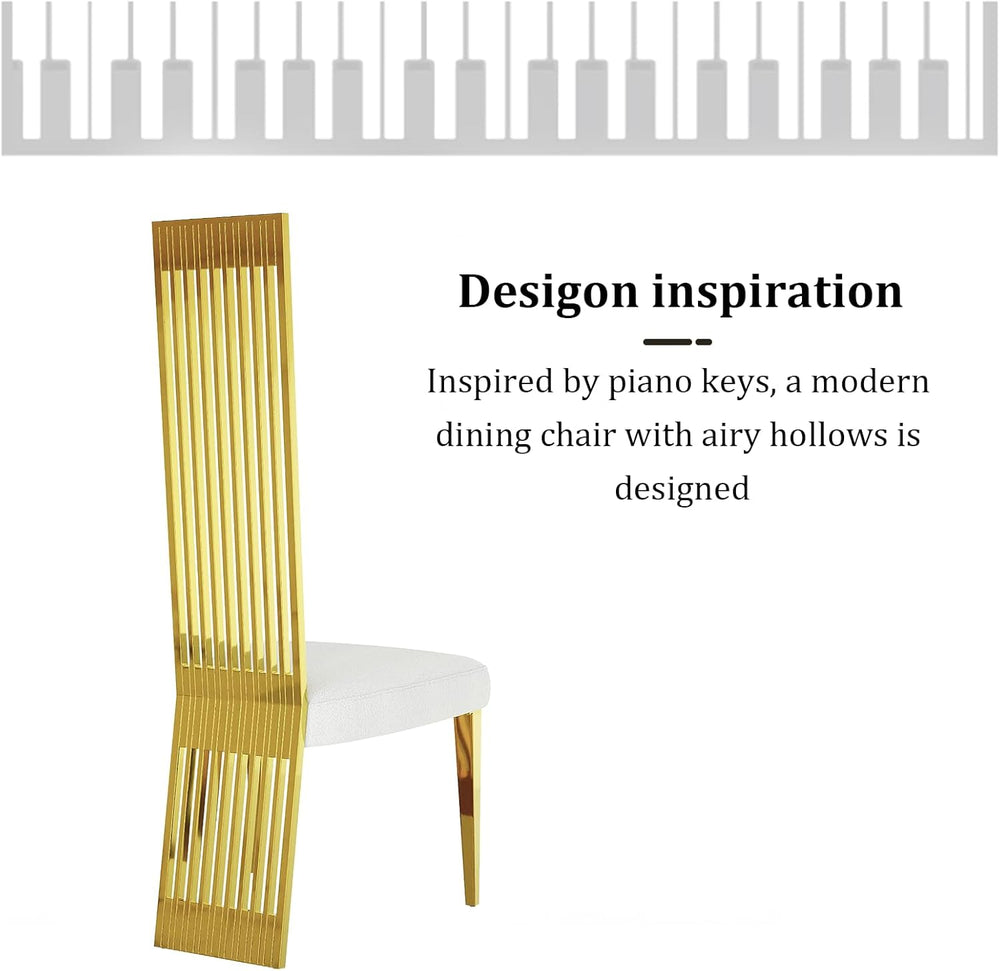 White and Gold Dining Chairs Set of 2, Upholstered Boucle Dining Room Chairs ...