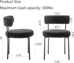 Black Boucle Dining Chairs Set of 2, Upholstered Dining Room Chairs with Black Metal Legs, Round Modern Dining Chair for Dining Room, Kitchen