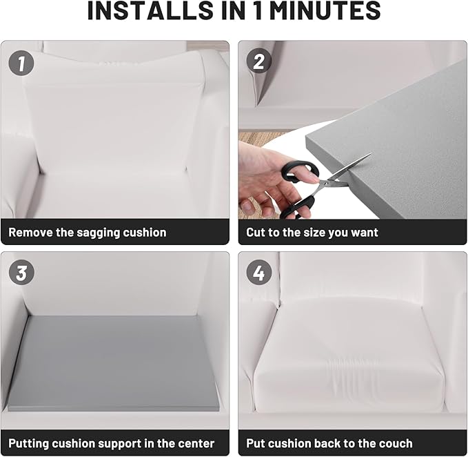 Couch Cushion Support for Sagging Seat – 3 Pack 20x20x3.15 Inch Sofa Cushion Board Saver & Replacement Insert for Saggy Couch or Chair, Quick No-Tool Install with 40D Memory Foam