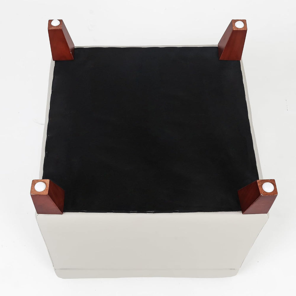 Leather Ottoman with Storage Beige-Grey Square Storage Ottoman | 18" Squ...