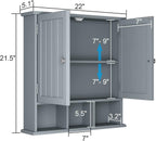 ChooChoo Bathroom Cabinet Wall Mounted 2-Door with 3 Open Shelves, Wooden Medicine Cabinets with Adjustable Shelf, Space Saver Storage Cabinets Over The Toilet for Bathroom&Living Room, Grey