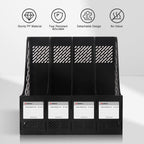 Comix Magazine File Holder Rack/Vertical Desktop File Organizer - Plastic Desk Organizer for Files, Folders, Books - 4 Compartment Binder Organizer - Black