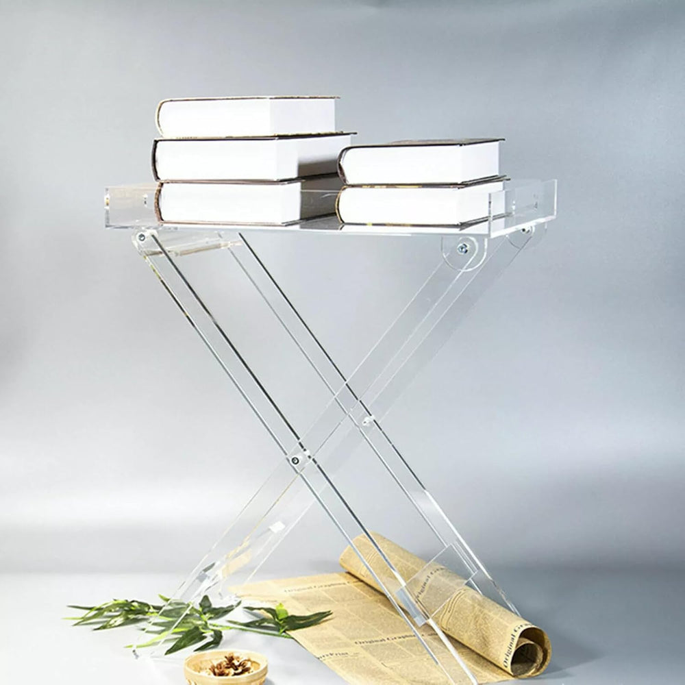 Acrylic Side Table Folding Tray Tables Modern End Table Clear Table Folding T...