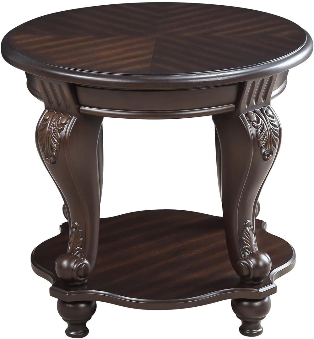Round End Table for Living Room, Solid Wood Sofa Side Table with Shelf, Retro...