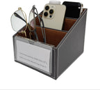 AgentMoon 2-piece Set Remote Control Holder,3-Compartment Gradient Desk Organizer,PU Leather Outside Storage Box with Suede Imitation Lining. 6.3x5.1x5.2 inches,10.8oz/308g(Brown 2PCS)