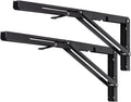 YUMORE Folding Shelf Brackets, 18 Inch Heavy Duty Collapsible Shelf Bracket, Black DIY L Bracket for Workbench Folding Table Hinge, Max Load: 330lb, 2 Pack