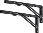 YUMORE Folding Shelf Brackets, 18 Inch Heavy Duty Collapsible Shelf Bracket, Black DIY L Bracket for Workbench Folding Table Hinge, Max Load: 330lb, 2 Pack