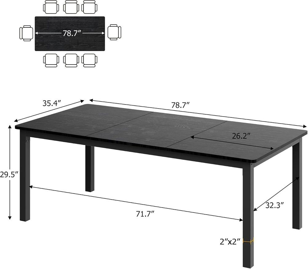79 Inch Industrial Dining Table for 4-6 Person Rectangle Kitchen Table with M...