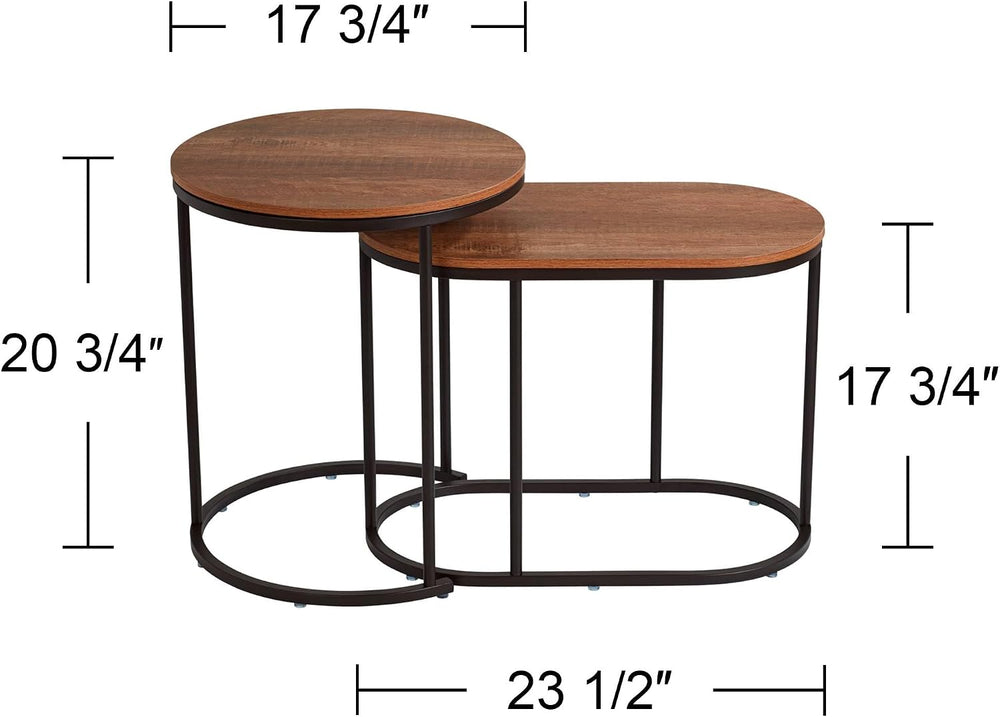 Studio 55D Santa Maria Modern Industrial Set of 2 Small Walnut Round Circle O...