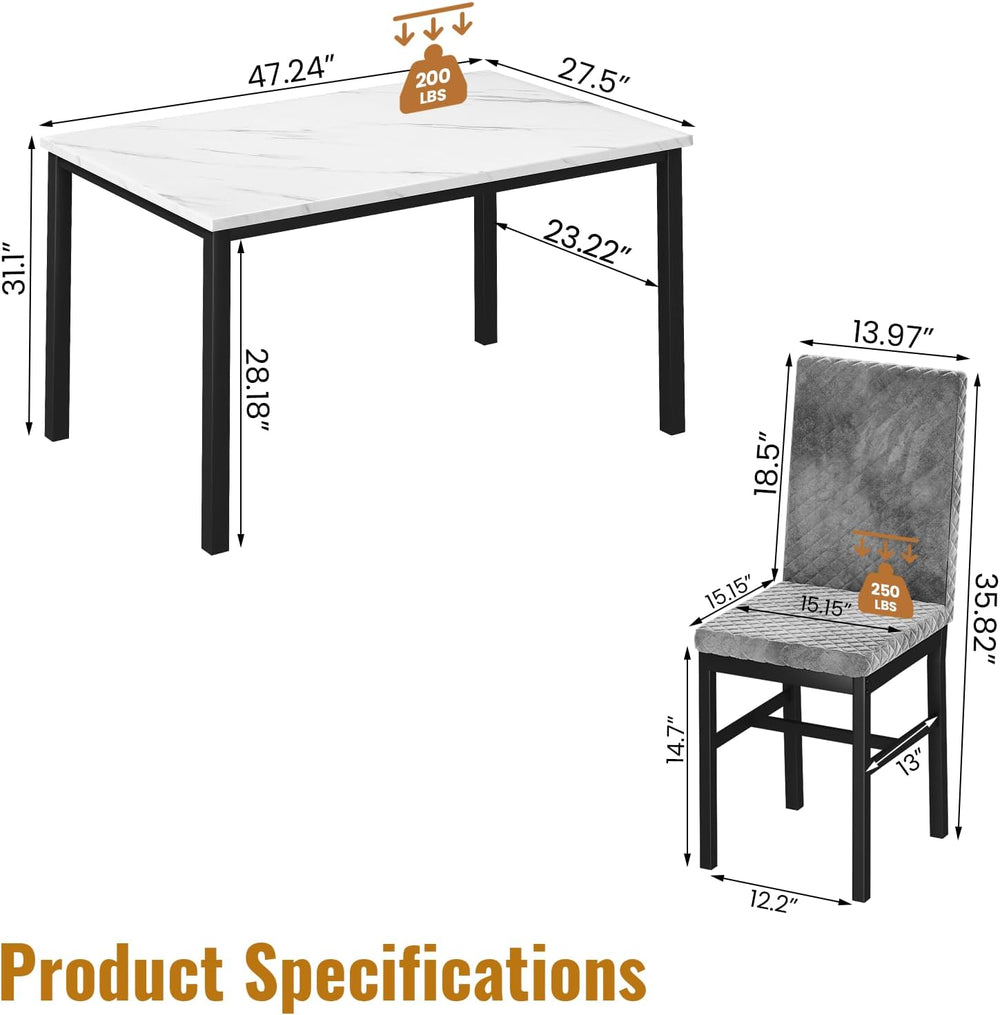 Hooseng Kitchen Table Set 5 Piece Dining Room Table Set Marble Dining Table 4...