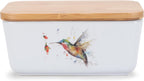 Nat & Jules Dean Crouser Ceramic Stoneware 1/2 Pound 2 Sticks Butter Dish Airtight Bamboo Lid Kitchen Accessory, Container Holder, Refrigerator Storage, Countertop Organization, Watercolor Hummingbird