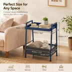 Small End Table with Fabric Storage Basket, 2-Tier Modern Metal Side Table with Tray Top, Unique Side Tables, Cute Coffee Table for Living Room, Bedroom, and Small Spaces, Navy Blue