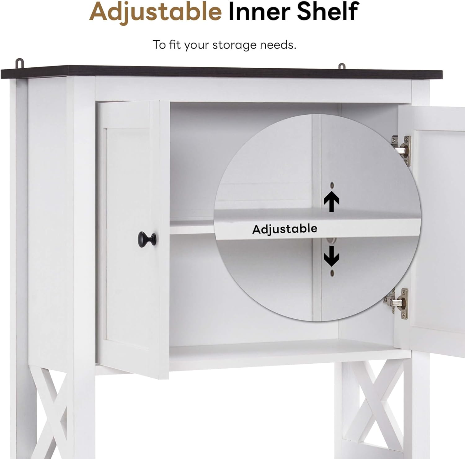 ivinta Over The Toilet Storage Cabinet, 3-Tier Bathroom Storage Cabinet with Adjustable Shelf and Doors, Freestanding Space Saver Above Toilet for Bathroom Laundry Restroom BT09 (White)