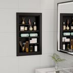 Solid Wood 14 X 24 Recessed Medicine Cabinet,3-Tier, Medicine Cabinet Organizer,Wall Niche, Bathroom Wall Cabinet, Recessed Bathroom Cabinet, Bathroom Cabinet with Storage Black