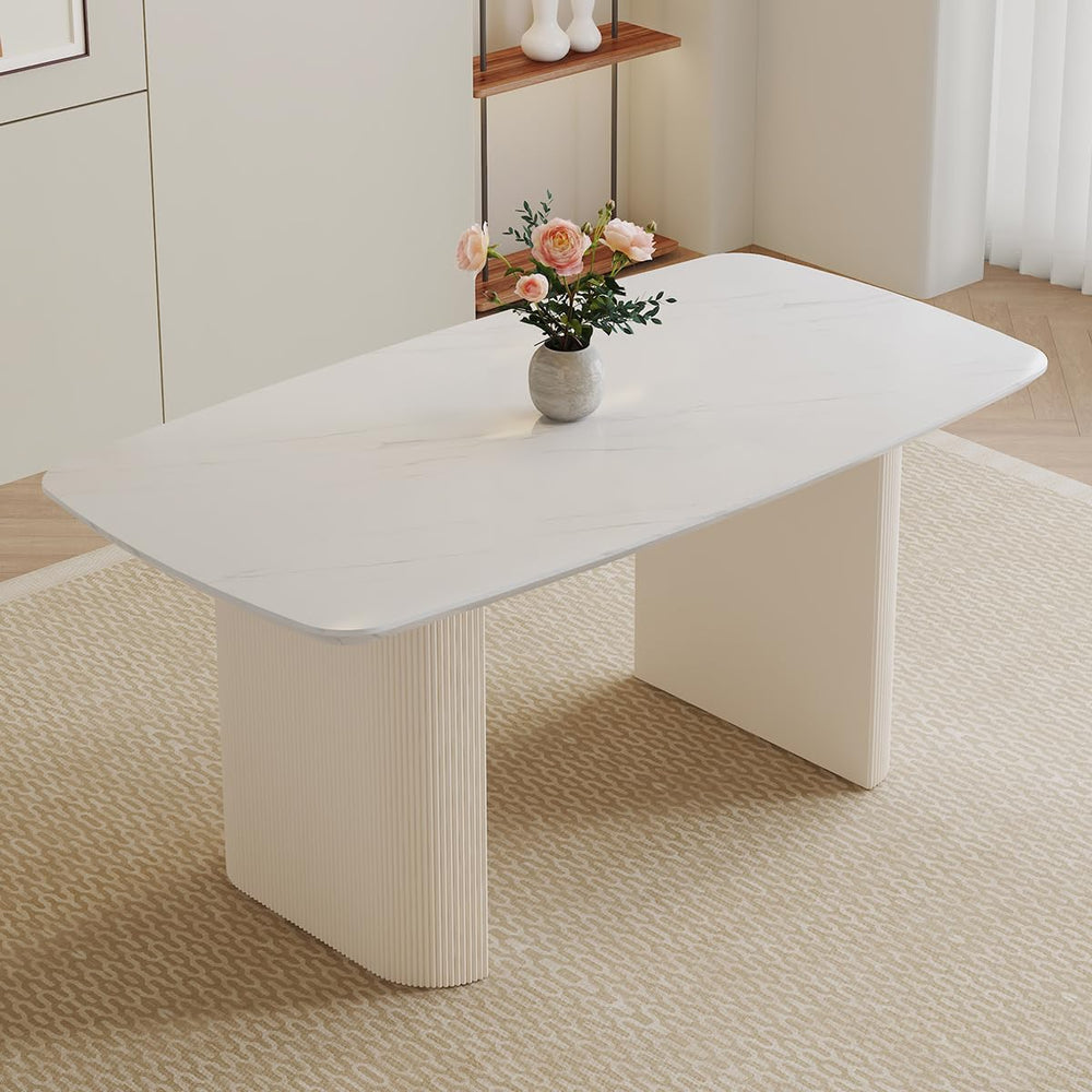 White Oval Dining Table, 67'' Dining Room Table for 4-8 People, Moder...