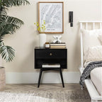 Walker Edison Ella Mid Century Modern 1 Drawer Solid Wood Nightstand, 1 Pack, Black