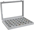 Wudygirl Jewelry Organizer Velvet Jewelry Box 40 Grid Earring Holder Organizer with Lid Ring Holder Ring Display Case Adjustable (Gray)