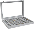 Wudygirl Jewelry Organizer Velvet Jewelry Box 40 Grid Earring Holder Organizer with Lid Ring Holder Ring Display Case Adjustable (Gray)