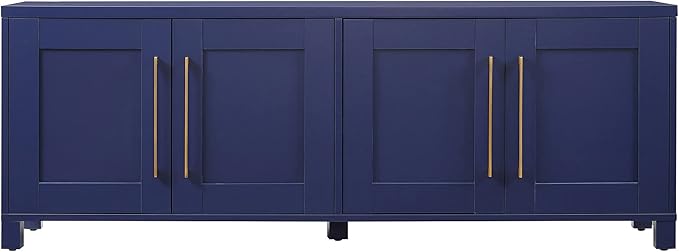Henn&Hart TV Stand for TVs up to 75" with 2 Concealed Storage Cabinets with an Adjustable Shelf for Living Room, Family Room, or Office, Navy