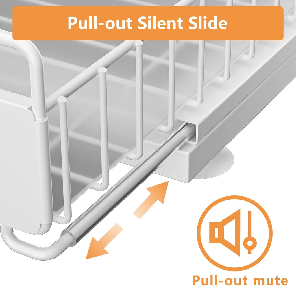 Under Sink Organizer, High Adjustable 2 Tier Under Kitchen Sink Organizer, Multi-Purpose Storage Shelf for Kitchen Bathroom Cabinet, White