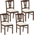 Giantex Wooden Dining Chairs Set of 4, Upholstered Kitchen Chairs with Solid Rubber Wood Frame, Hollowed Backrest & Soft Padded Seat, Armless Dining Chairs for Kitchen, Dining Room, Brown & Beige