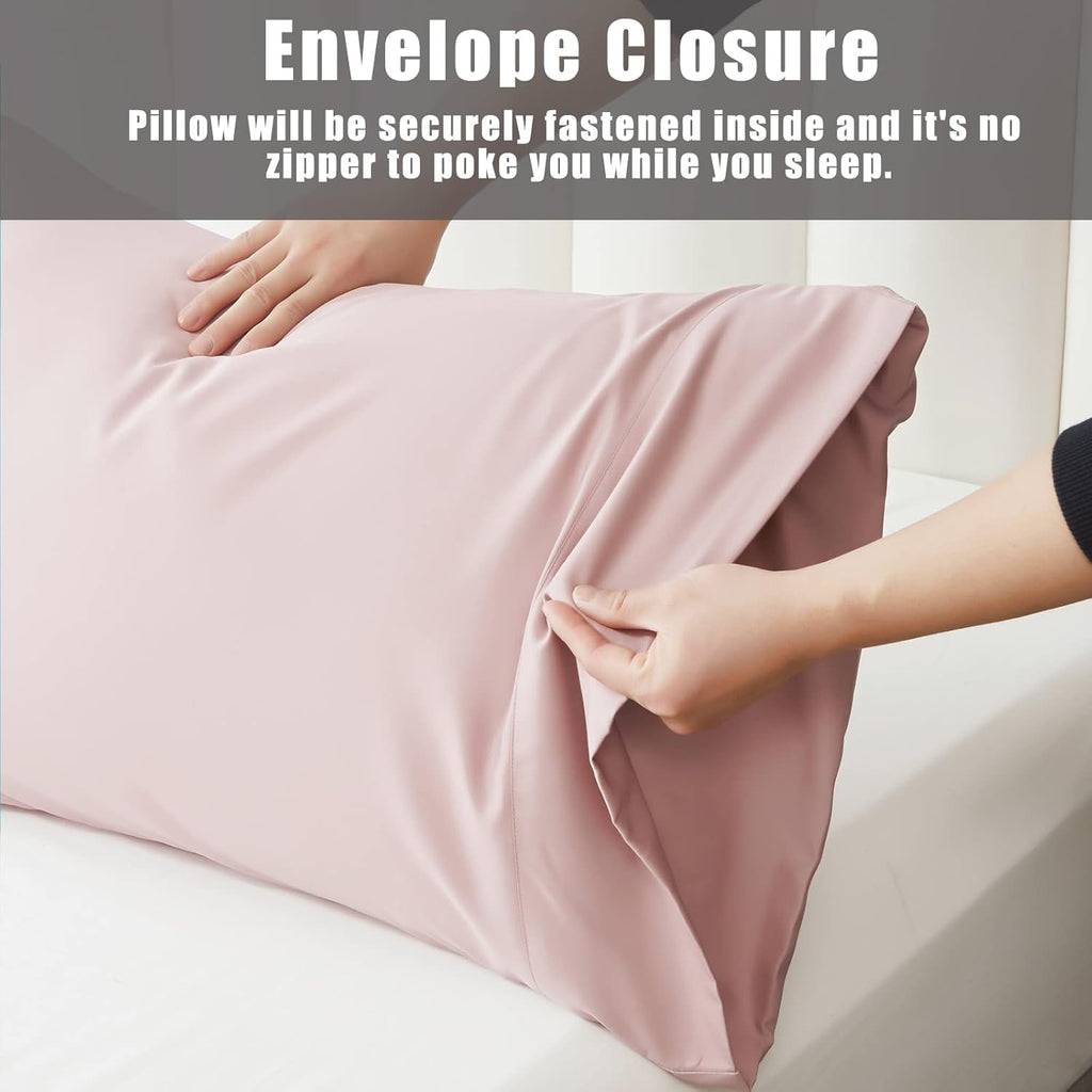 TELUS Pink Pillow Cases Standard Size 2 Pack, Bamboo Rayon Cooling Pillowcases with Envelope Closure, Cool Breathable Pillow Cover for Hot Sleepers & Night Sweats, 20x26 inch