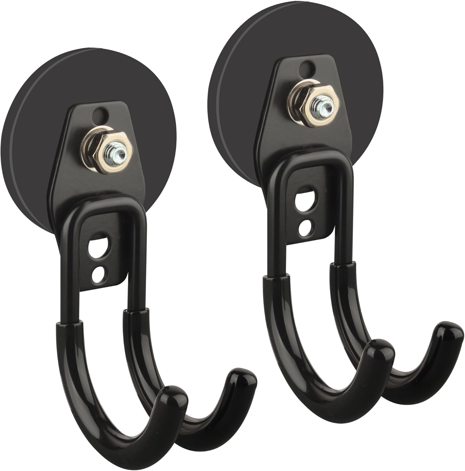 ULIBERMAGNET Garage Strong Magnetic Hooks, 2 Pack Black Heavy Duty Large J Hooks with Magnet, Anti-Slip Coating Magnet Hooks for Garden Tools, Ropes,Drill