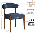 VKNOW Wooden Dining Chairs Set of 6, Modern Upholstered Dining Room Chairs with Walnut Wood Legs and Curved Backrest, Fabric Kitchen Chairs for Farmhouse/Living Room/Dining Room, Blue