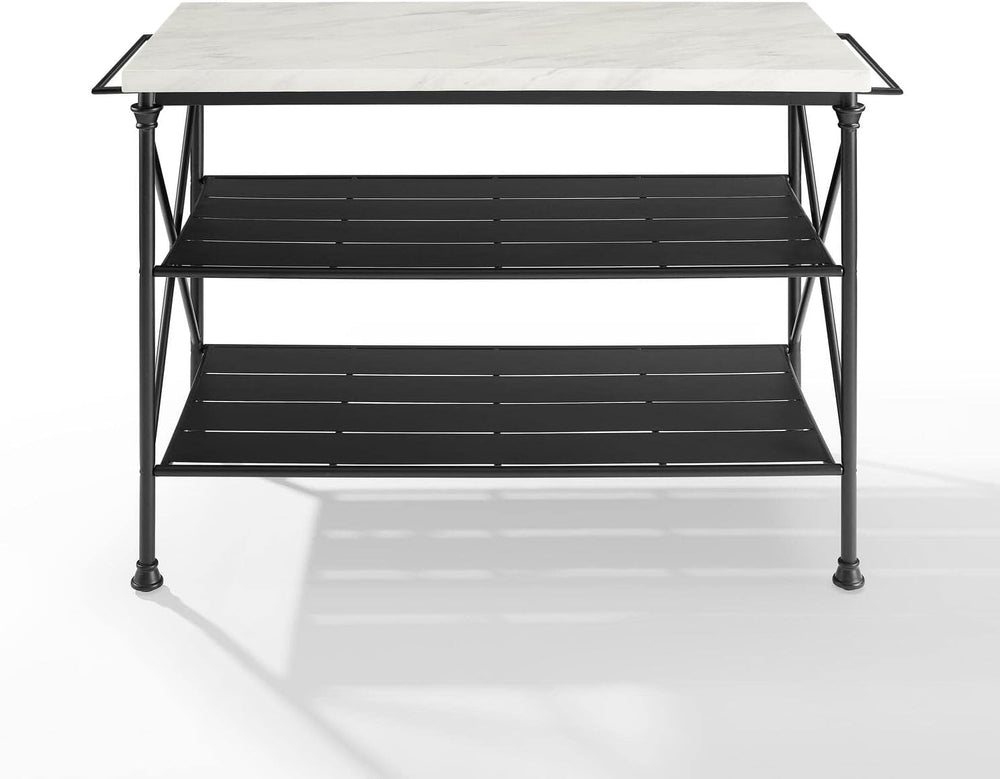 Maykoosh Retro Relaxation Kitchen Island, Steel with Faux Marble Top, Spaciou...