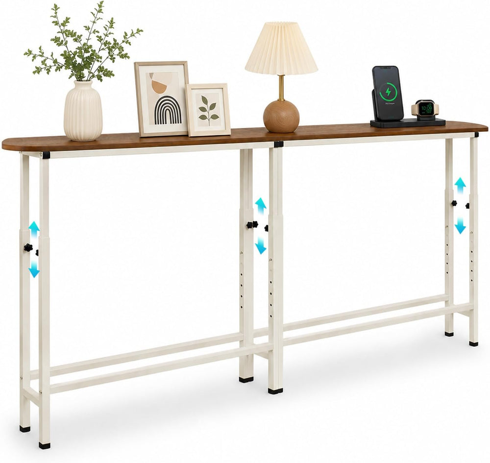 Narrow Console Table, 78.8" Sofa Table Adjustable Height Behind Couch Table