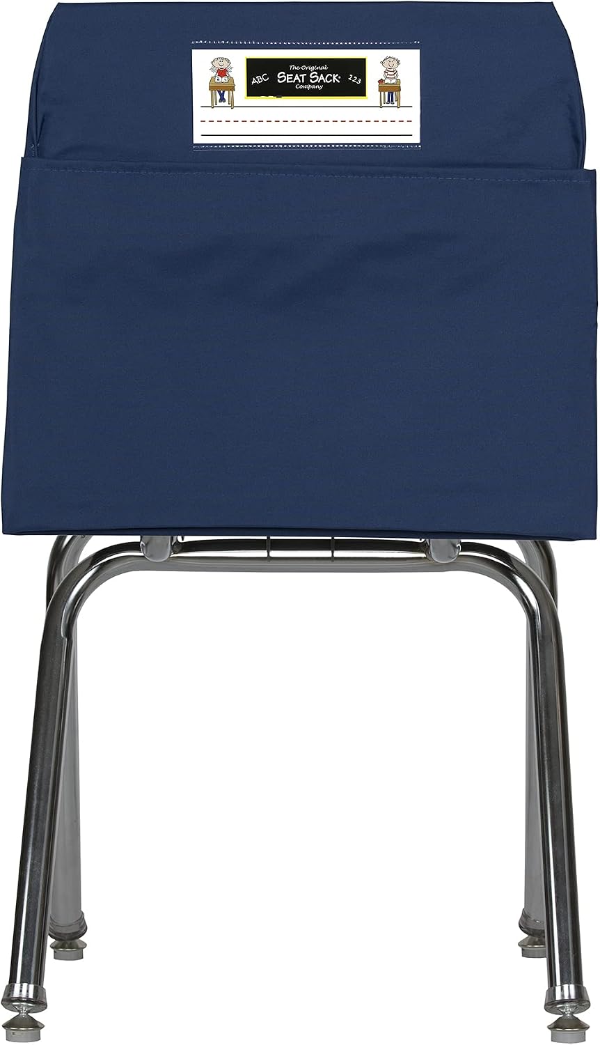 Seat Sack Student Chair Storage Pocket - 14", Single Pocket, Classroom Chair Organizer for Student Desks, Durable Over-the-Chair Storage, Blue, 1-Pack