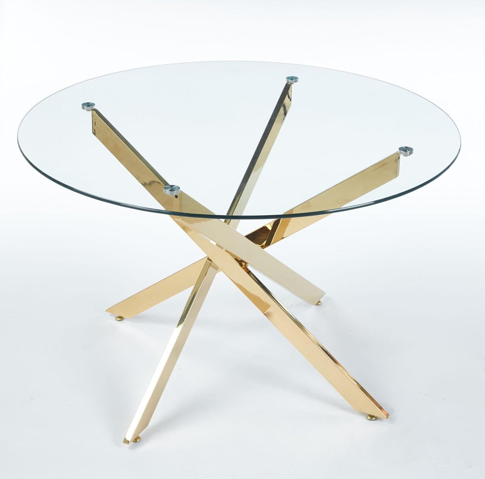 47.24" Round Dining Table for 6 8, Modern Clear Glass Kitchen Table for ...