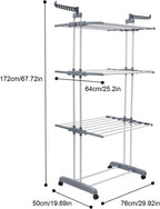 Drying Rack, 29.92*19.69*67.72inch 4 Tier Folding Clothes Drying Rack Rolling Laundry Garment Dryer Stand Multifunctional Stainless Steel Dryings Racks with Wheels for Bedrooms Lofts Balconies Patios