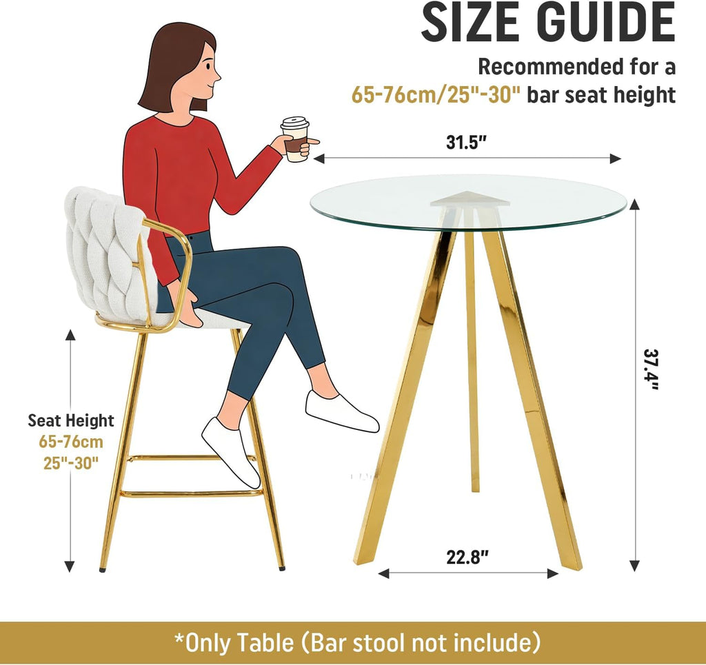 Round Bar Table, 37.4" High Pub Table, 31" Small Cocktail Table with Metal Base & Glass Top, for Small Spaces, Bistro Pub, Cafe(Gold)