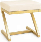 Makeup Vanity Stool Chair - Small Leather Upholstered Ottoman with Cushioned Seat and Metal Z-Frame for Vanity Desk, Bathroom, Bedroom and Dressing Room, Gold