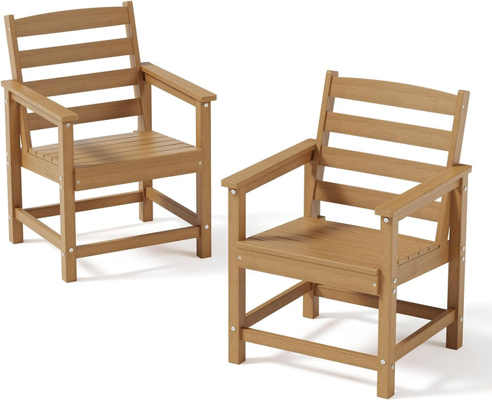 Outdoor HDPE Patio Dining Chair Set of 2,Teak