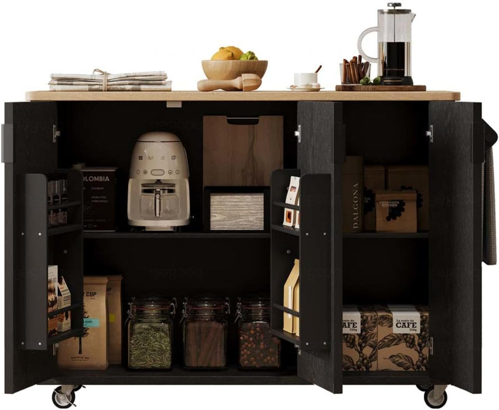 Kitchen Island with Storage with Drop Leaf Height-Adjustable Shelves, Movable...
