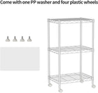 Small 3 Tier Shelves Storage Wire Shelving Unit Metal Shelf Adjustable Organizers Storage Shelving with Wheels for Bathroom Laundry Room Kitchen Pantry12”D x 18”W x 30.7”H White