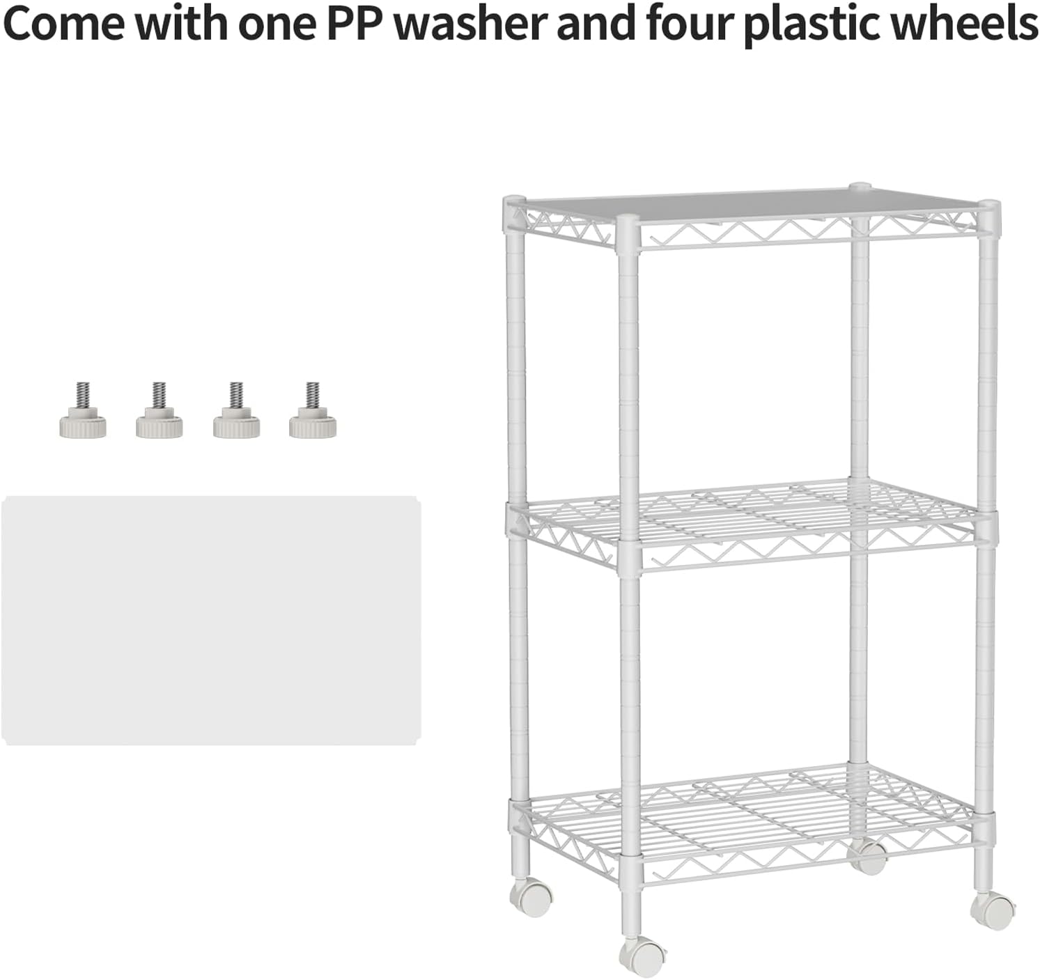 Small 3 Tier Shelves Storage Wire Shelving Unit Metal Shelf Adjustable Organizers Storage Shelving with Wheels for Bathroom Laundry Room Kitchen Pantry12”D x 18”W x 30.7”H White